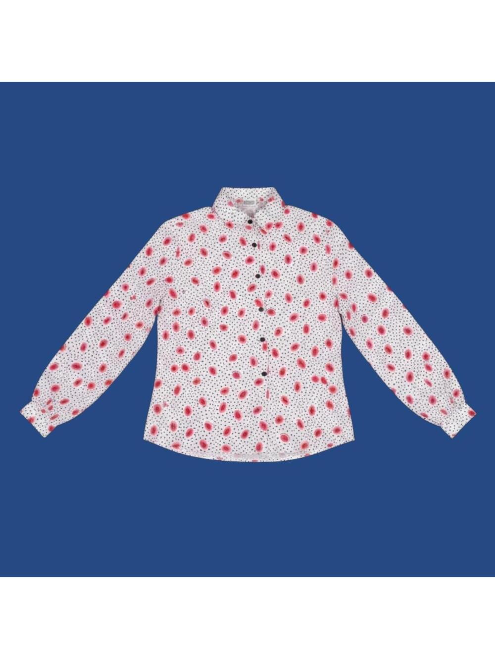 Vintage '80s Button-Up Shirt with Red and Navy Abstract Polka Dot Pattern